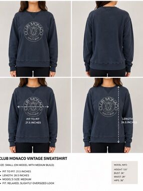 Vintage Club Monaco Navy Blue Crest Sweatshirt Made in Canada Size Small